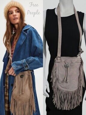 Free People Calamity Crossbody Suede Fringe Bag NWT Color Gray